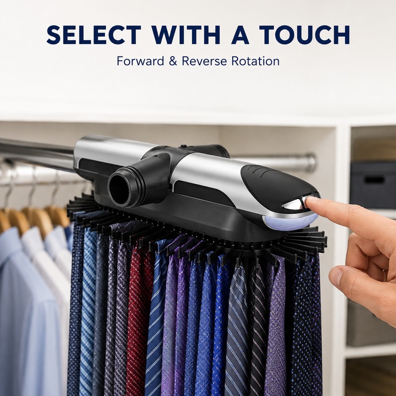 Motorized Tie & Belt Rack with LED Light, Holds 72