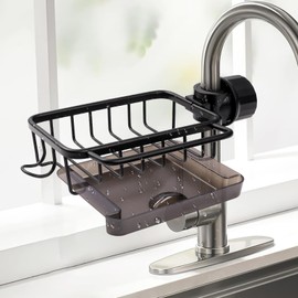 xlimeio Left Sink Organizer Rack for Kitchen and Bathroom 2024 New Kitchen Sink Faucet Organizer with Drip Tray Faucet Sponge Holder Black