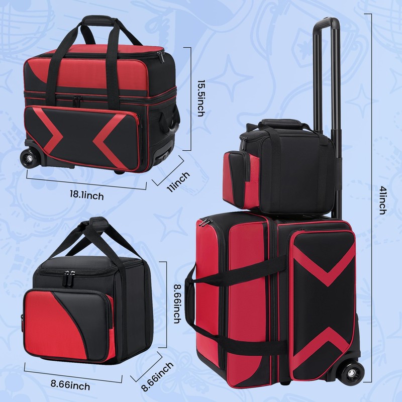 3 Ball Bowling Bag with Wheels, Bowling Bag 2 Ball