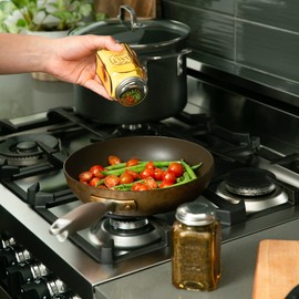 RSVP International Jumbo Retro Glass Salt & Pepper Shaker, Screw On Stainless Steel Lid, Each Shaker Holds 8 Ounces, Amber, 2.25x2.25x4.3, 2 Piece