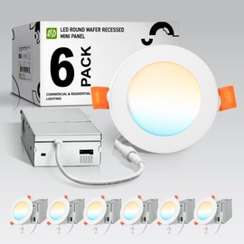 ASD 6 Pack LED Recessed Lighting 4 Inch 9W, 5 CCT 2700K-5000K CRI90+, IC Rated Ultra Thin Dimmable Ceiling Lights with J Box, Canless Wafer Downlight, Round Slim Panel Light, Energy Star ETL, White
