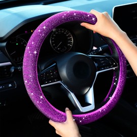 Bling Steering Wheel Cover Women Crystal Diamond Steering Wheel Cover Soft Velvet Rhinestones Wheel Protector Anti Slip Lining for Diverse Vehicle, Car, SUV, Auto and More, 15 Inch(Purple)