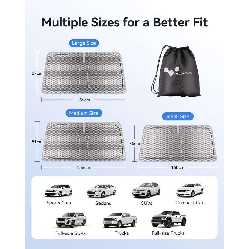 helloleiboo Graphene Windshield Sun Shade for SUVs and Most Mid-Size