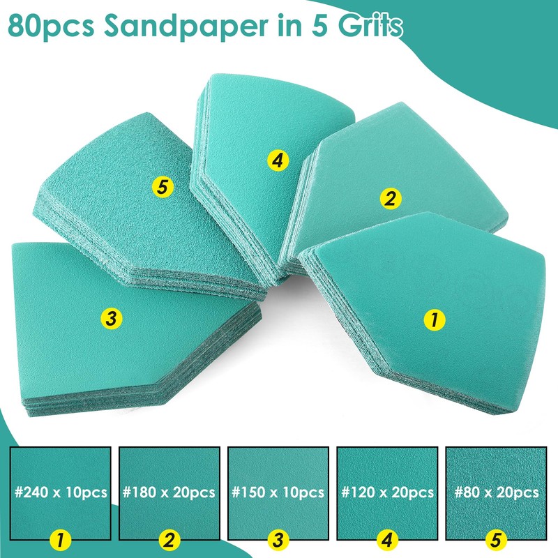 Ceoighe 80PCS Detail Sander Sandpaper and 2 Sanding Interface Pads