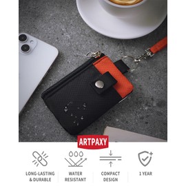 Minimalist Wallet for Mens Womens, Keychain RFID Blocking Zipper Small Wallet with ID Window 2 Lanyards,Water Resistant Travel Cash Card Coin Case Boys Girls