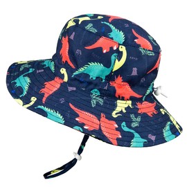 Foruhoo Girls' Sun Hats UV Protection Baby Children Summer Hats Breathable Wide Brim with Drawstring, Blue Dino