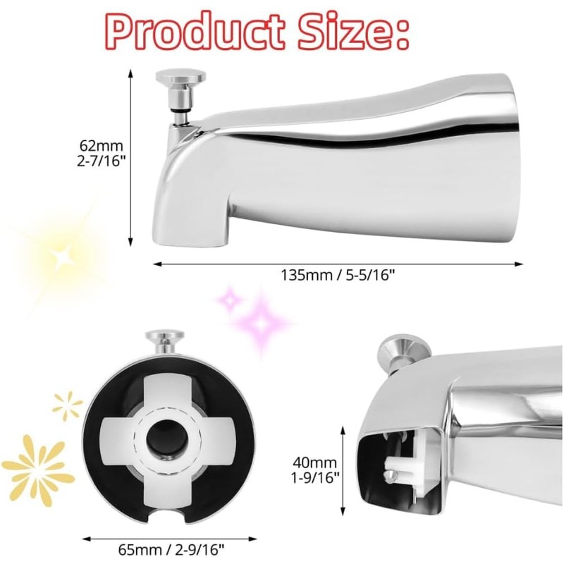 Metal Universal Bathroom Tub Spout Compatible with Westbrass E531D-1F-62, Tub