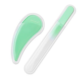 Bona Fide Beauty Ergo Czech Glass Nail File for, 2pc Set, Jade Color | Bohemian etched glass files for natural nails, reusable manicure tool, comfort 