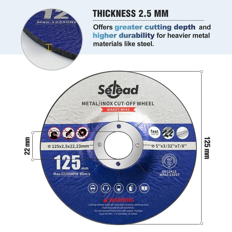 Selead 10 PCS Cutting Discs 125mm Metal and Stainless Grinder