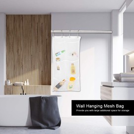 2pcs Mesh Shower Organizer, 6 Pockets Wall Hanging Mesh Shower Caddy Shower Curtain Pockets Shower Dry Basket Hanging Shower Organizer Mesh Shower Bag for Bedroom Kitchen 23.6 x 13 in