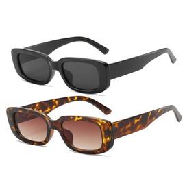 Women Rectangle Sunglasses Vintage Retro Fashion Wide Sun Glasses UV400 Black+Leopard