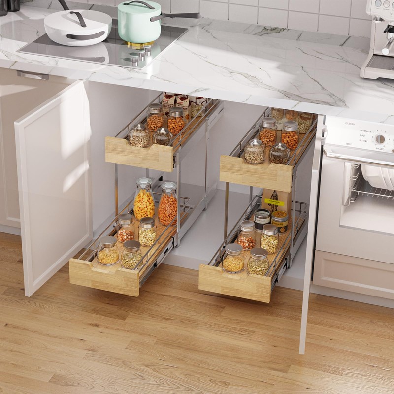 Sikarou Pull Out Cabinet Organizer,Heavy-Duty Slide Out Shelf, Wood and