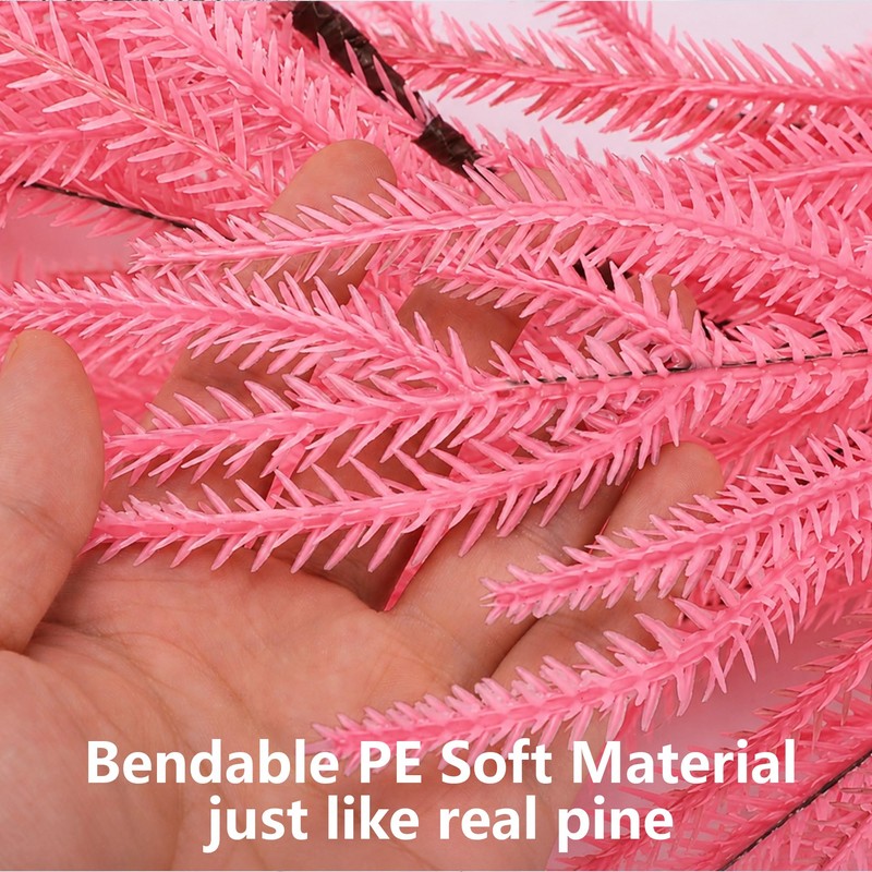 2Pcs Pink Christmas Norfolk Pine Garland,6Ft Artificial Pine Garlands Decor