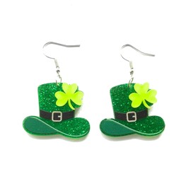 Sgoeths St. Patrick's Day Earrings for Women Green Leaf Acrylic Dangle Earrings for Women Green Hat Horseshoe Drop Earrings Good Luck Jewelry (Multilayer Tassel) (Green Hat)