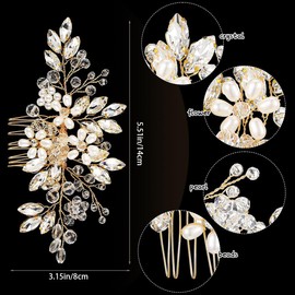 5 Pcs Wedding Bridal Hair Accessories Set Crystal Pearl Hair Comb Rhinestone Flower Piece Bridesmaid hairpin Side Combs for Women Girls Headpiece Decorations(Gold)