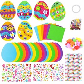 HERZONE 18 Pieces Easter Crafts Children, DIY Easter Decoration Craft Set, Easter Sticker Window Pictures Rabbit Eggs Shape, Craft Accessories Craft Material Set (C)