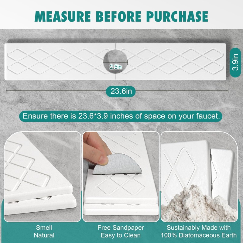 Stone Faucet Mat for Kitchen Sink - Super Absorbent Diatomite