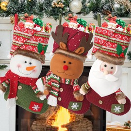 LOMOHOO Santa Stocking, Pack of 3 Christmas Stockings, Large Santa Stocking for Filling, Hanging, Christmas Decoration for Fireplace, Christmas Tree, Wall, Stairs (3 Packs)