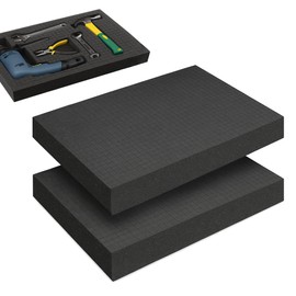 Pack of 2 Grid Foam Foam Black 405 x 305 x 50 mm Cube Foam Case Insert Protection for Camera and Tabletop Tool Black