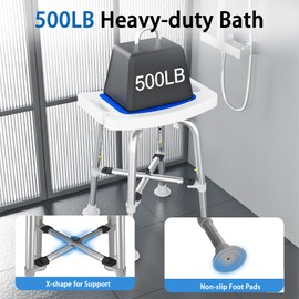 Shower Chair with Arms for Seniors Elderly Handicap Disabled Bariatric Adults Or Women Bench Seat for Inside Shower Stall and Bathroom Bath Tub Seats Adjustable Small Stool Heavy Duty 500 Lbs Chairs