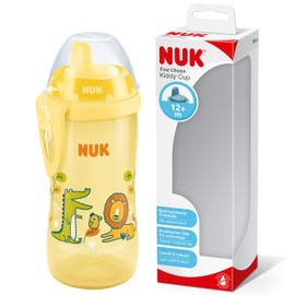 NUK First Choice Kiddy Cup Learning Cup | 12+ Months | Leak-Proof | Bite Resistant Drinking Spout | Clip & Protective Cap | 300 ml | BPA-Free | Crocodile (Yellow), 10255670