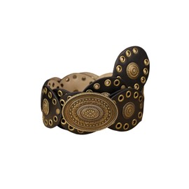 BEAUDRM Women's Grommet Eyelet Wide Disc Belt Boho Cowgirl Vintage Western Metal Buckle Leather Concho Waist Belts Black suit waist size: 51.2-59.1"