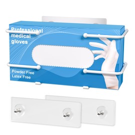 Glove Box Holder, Adhesive Wall-Mounted Metal Dispenser, Tool-Free Organizer for Rubber Latex Gloves, Facial Tissue and Storage, White