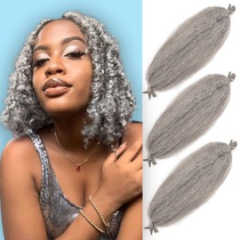 Afro Twist Hair Pre Separated Springy Afro Twist Hair Pre stretched Wrapping Hair for Soft Locs Afro Spring Twist Hair Marley Twist Braiding Hair Extensions(24 Inch (Pack of 3),GRAY#)