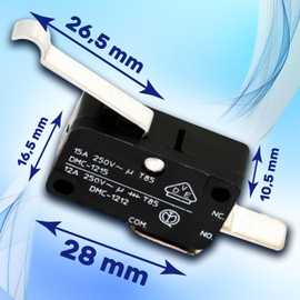 Micro Switch 250 V 15 A with 2 Terminals 6.3 mm with Curved Lever - Pack of 2 MONTERAL