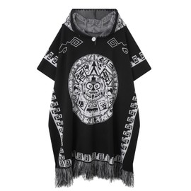 Mexican Poncho Shawl Vintage Hippie Sarape Pancho Cape Boho Totem Mexicanos Sleeveless Sweater Cloak Costume Outfit (Black-L)