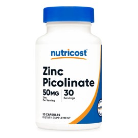 Zinc Picolinate 50mg 30 Cápsulas Nutricost Sabor Sin sabor