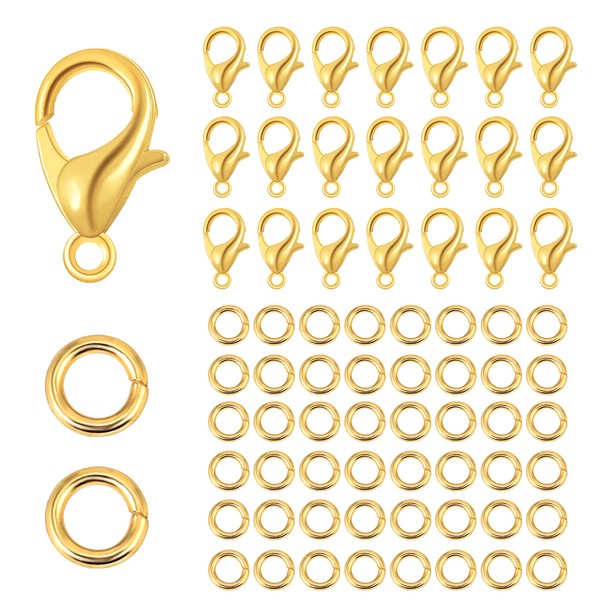 Gold Lobster Clasps, 250 PCS Gold Plated Lobster Claw Clasps with 4mm Open Jump Rings Set Jewellery Making Kit, Metal Lobster Clasps Rings Connector for DIY Craft Jewelry Chains Making Claps