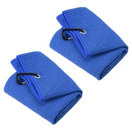 PATIKIL 40x40cm Tri-Fold Golf Towel 2 Pack Waffle Pattern Towel Soft Fiber Strong Absorption with D Clip for Golf Enthusiasts Dark Blue