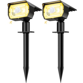 nipify Solar Spot Lights Outdoor Motion Sensor with 3 Modes, [ 2 Pack ] Solar Spotlights Outdoor Waterproof 2-in-1 Auto On/Off Landscape Lighting for Outside Yard Wall Garden Pathway, Warm White