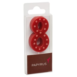 Papyrus Number 8 Birthday Candle, Red Polka Dots (1-Count)
