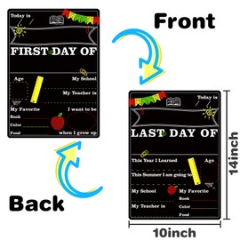 Ivenf First Day of School Board Sign, 14 x 10 Inch Reusable Double-Sided Back to School Supplies Chalk Board for Kids Girls Boys, Wooden DIY Photo Prop Chalkboard Signs