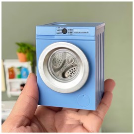 Mini Washing Machine Model - Real Rotating Drum Design, 1:12 Dollhouse Miniature Washing Machine Furniture Appliance Model Dollhouse Decoration Accessories (Blue)