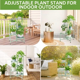iDavosic.ly 5 Tier Large Plant Stand Indoor, 10 Inch Wide Corner Tall Metal Plant Stands Outdoor for Multiple Plants, Folding Tiered Flower Display Holder Rack Shelf, Light Green