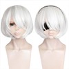 ANOGOL Hair Cap+ Short Bob Pure White Cosplay Wig Costume