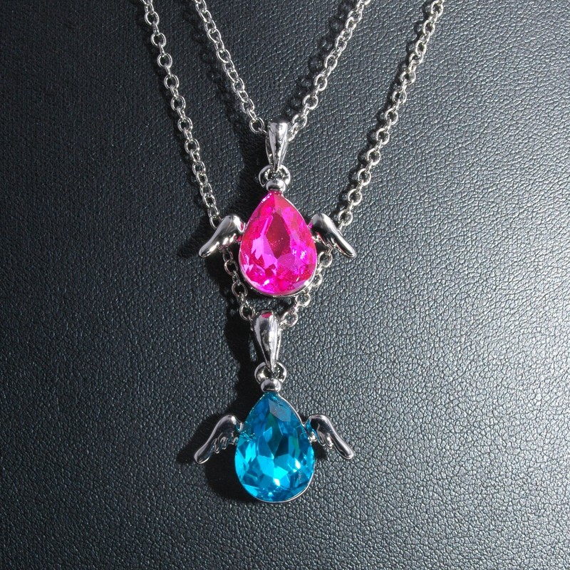 Birthstone Necklace with Tear Drop Shape Pendant with Angel Wings