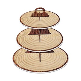 Wood-Grain 3-Tier Cardboard Cupcake Stand/Tower | Wild One, Woodland Animal Baby Shower Decorations, Camp-Fire Party Supplies, Lumberjack Theme Birthday Decor, Western Cowboy/Cowgirl Birthday Parties