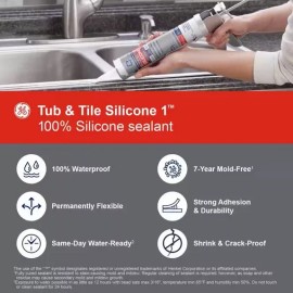 GE 10.1 oz. White Silicone Bath Tub and Tile Caulk (1-Pack)