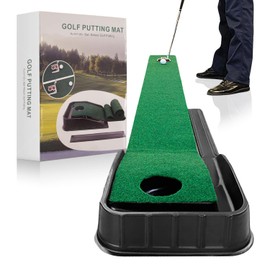 Golf Putting Mat with Auto-Ball Return & Behind-The-Hole Ball Collector - Indoor Outdoor Golf Practice Mat with Ball Retriever for Golfer Men, Women, Fathers, Dads - Elevate Your Game