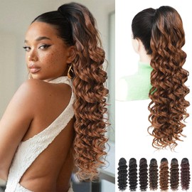 HILYBAE 24Inch Ponytail Extension, Drawstring Ponytail for Black Women, Long Afro Curly Pony Tails Hair Extensions, Natural Synthetic Hairpiece Fluffy Ponytail for Daiy Use (Ombre Blonde)