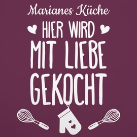 Geschenk mit Namen personalisiert by Shirtracer - Apron - Cooking Apron - Hier wird mit Liebe gekocht mit Name, 3 Aubergine
