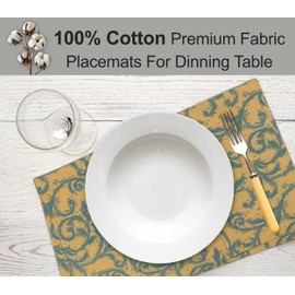 Ruvanti Placemats 100% Cotton 13x19 Inch, Dining Table Placemats Set of 6, Modern Place Mats for Dining Table Decor, Kitchen & Table Linens, Coffee Mat for Christmas Dinners - Vine Spirals