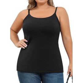V FOR CITY Plus Size Camisole for Women with Shelf Bra Adjustable Spaghetti Strap Cami Tank Top Cotton Undershirts Black 3X