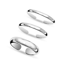 LeCalla 3 Pcs 925 Sterling Silver Hypoallergenic Band Ring Open Adjustable Toe Rings for Women