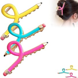 3 lápices clip de mujeres de vuelta a la escuela lápices amarillos pinzas de pelo primavera clip de pelo maestro accesorios de estilo