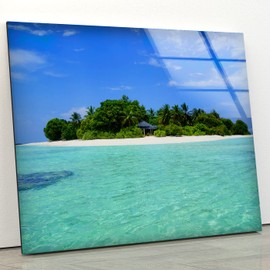 My Photostation.com Tempered Glass Wall Art 20x20'' Home Decor Ocean Wall Decor Glass Printing Maldives Wall Art Wall Hangings Sea View Tropical Wall Art Gifts for Her